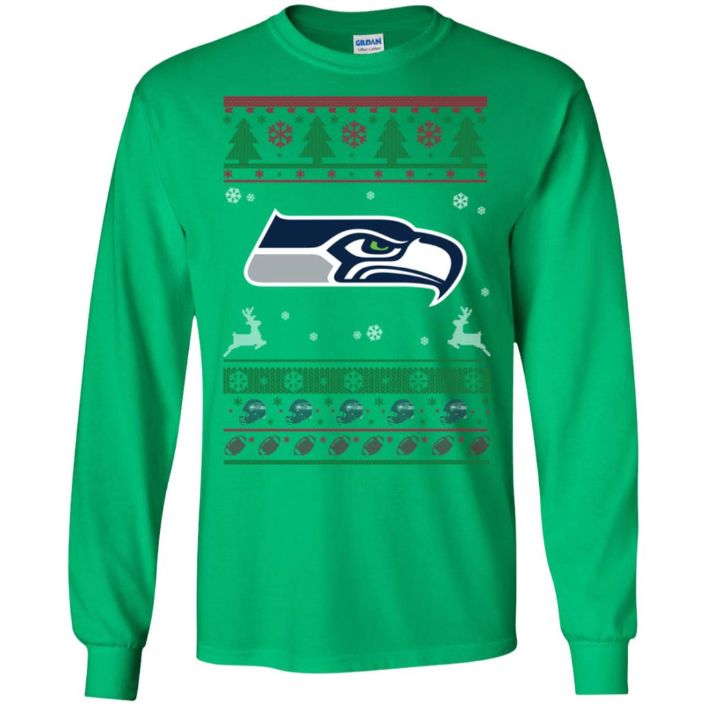Seattle Seahawks Logo Football Teams Ugly Christmas Sweater Men Long SLeeve Shirt