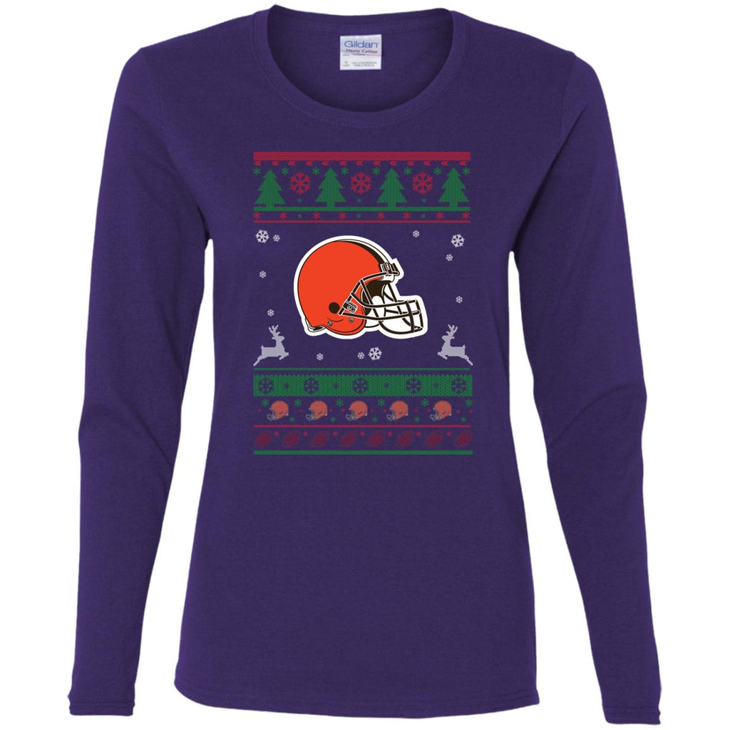 Cleveland Browns Logo Football Teams Ugly Christmas Sweater Women Long Sleeve Shirt