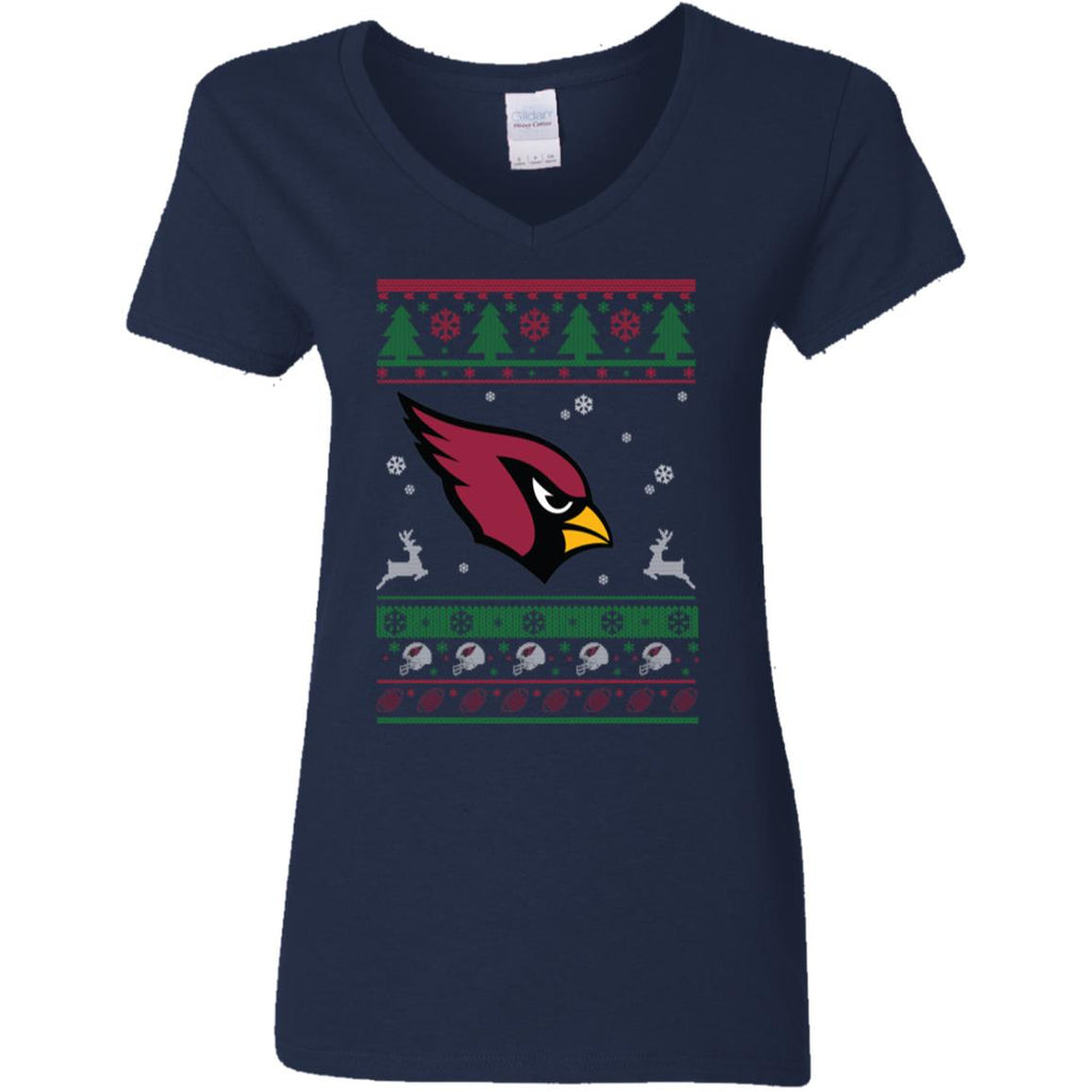 Arizona Cardinals Logo Football Teams Ugly Christmas Sweater Women V-Neck T-Shirt