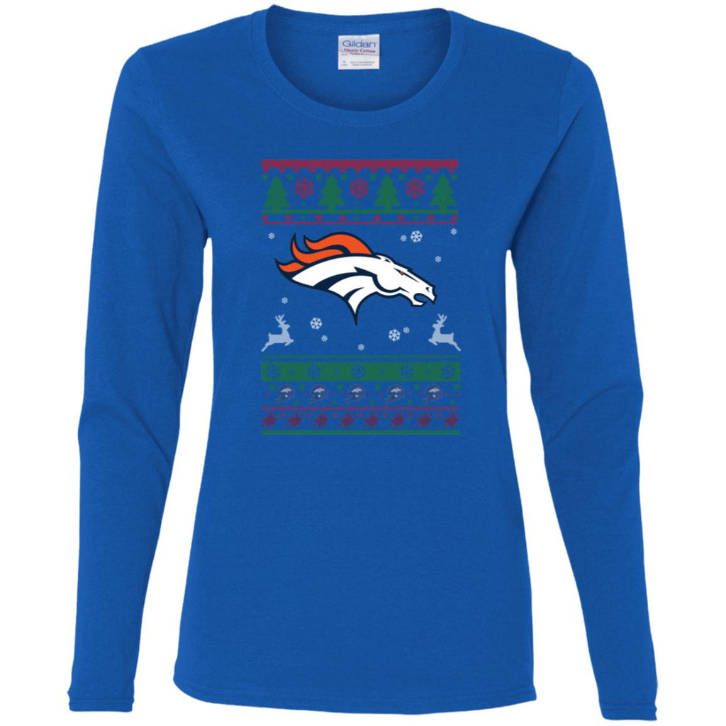 Denver Broncos Logo Football Teams Ugly Christmas Sweater Women Long Sleeve Shirt