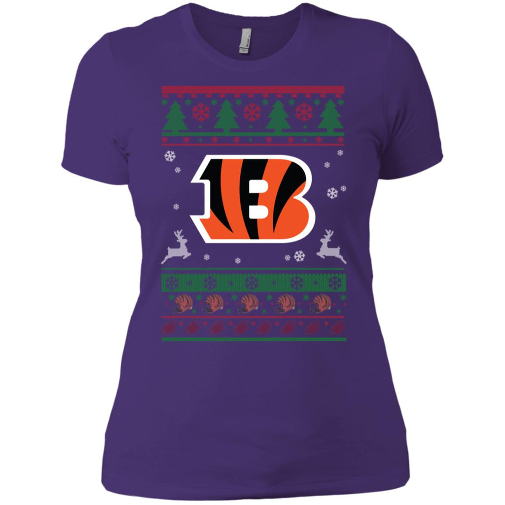Cincinnati Bengals Logo Football Teams Ugly Christmas Sweater Women T-Shirt
