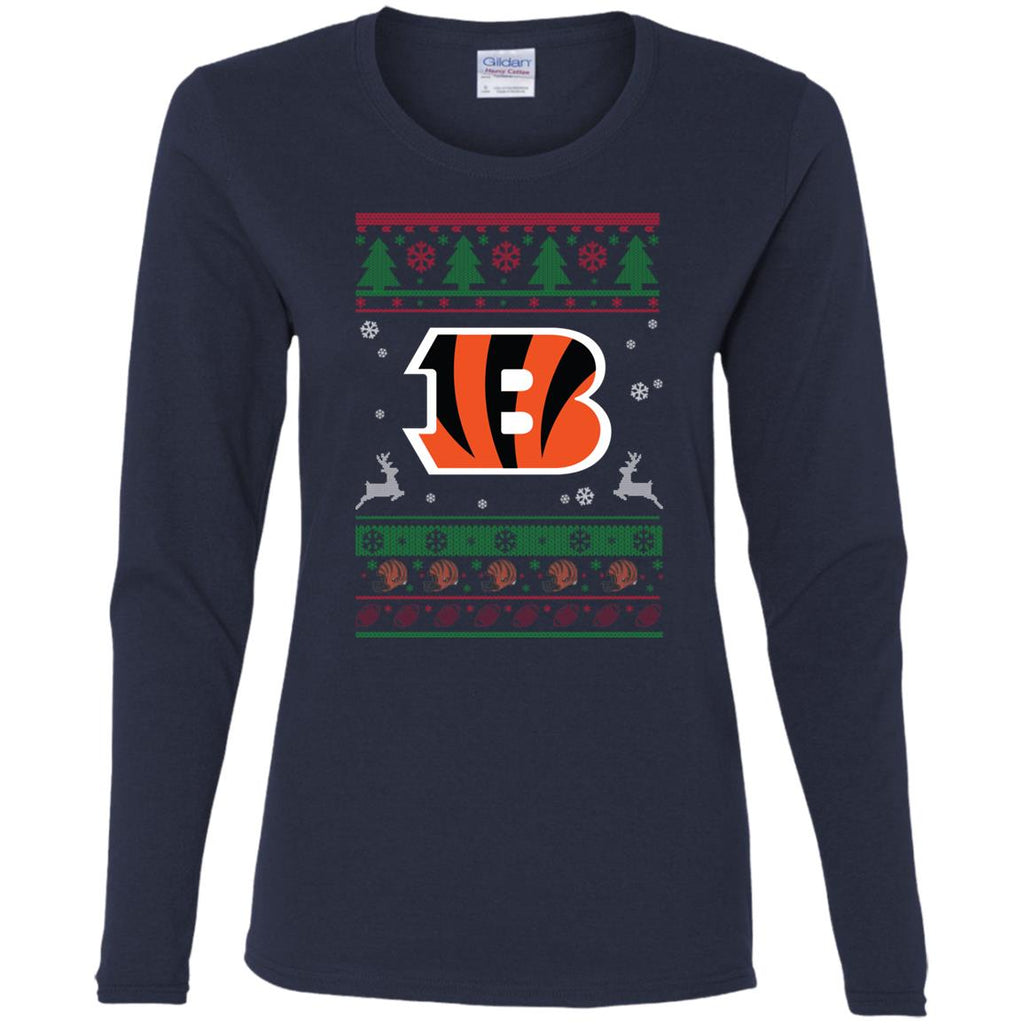 Cincinnati Bengals Logo Football Teams Ugly Christmas Sweater Women Long Sleeve Shirt