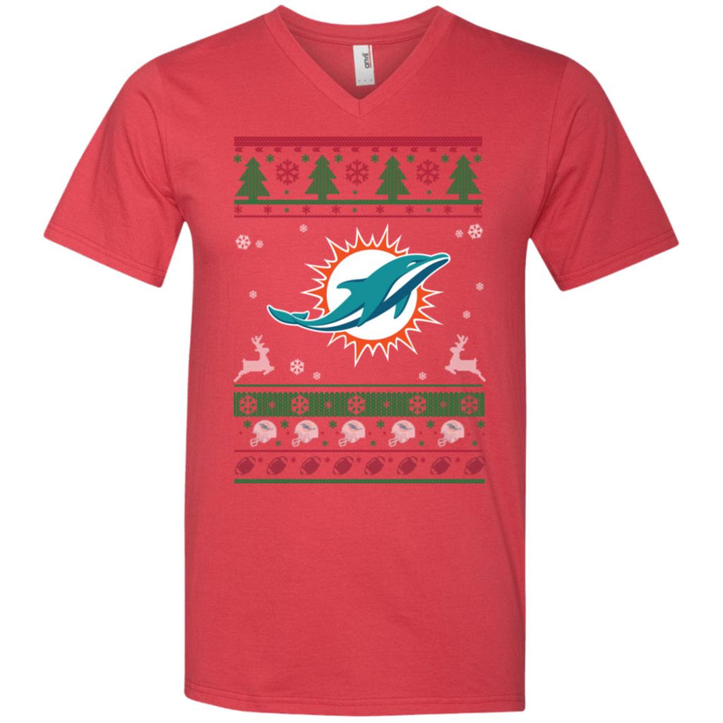 Miami Dolphins Logo Football Teams Ugly Christmas Sweater Men V-Neck T-Shirt