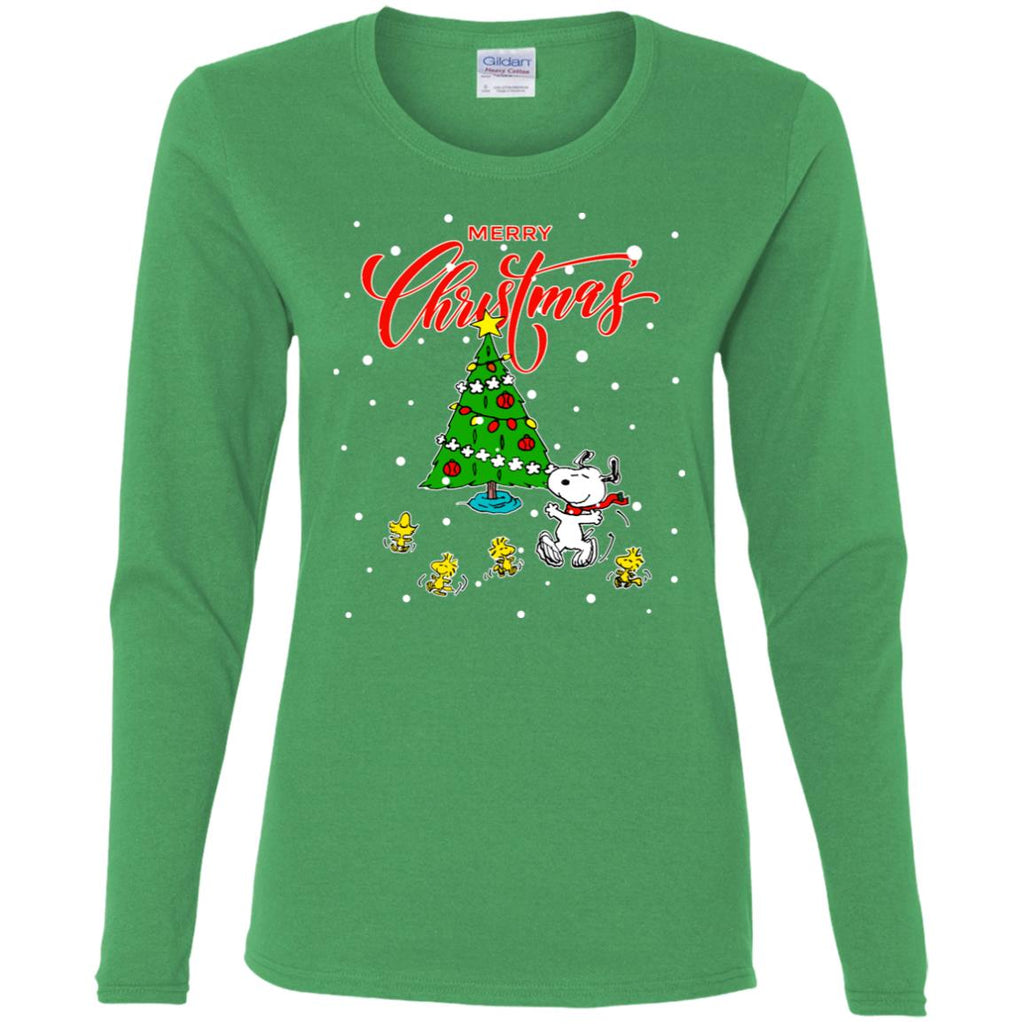 Peanuts-snoopy Christmas Tree Women Long Sleeve Shirt