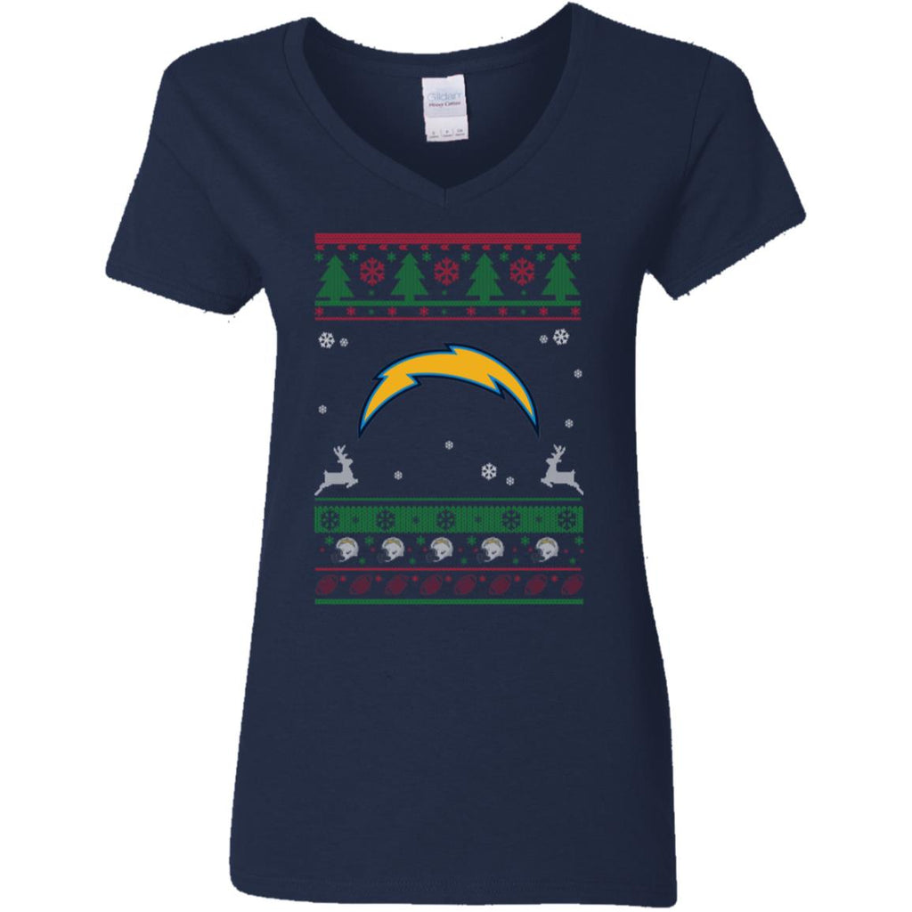 Los Angeles Chargers Logo Football Teams Ugly Christmas Sweater Women V-Neck T-Shirt