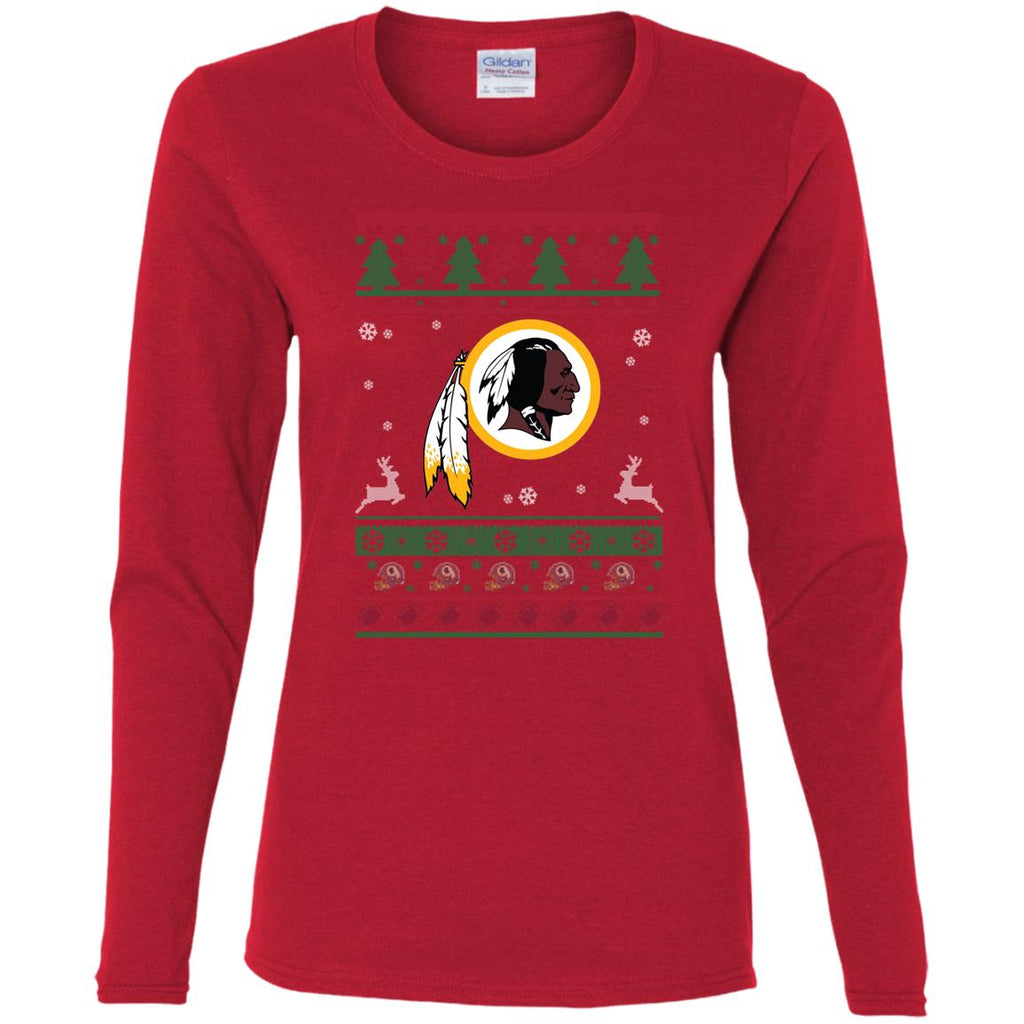 Washington Redskins Logo Football Teams Ugly Christmas Sweater Women Long Sleeve Shirt