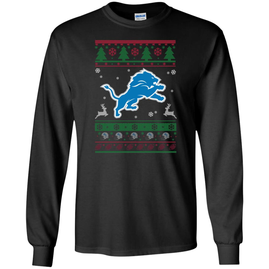 Detroit Lions Logo Football Teams Ugly Christmas Sweater Men Long SLeeve Shirt