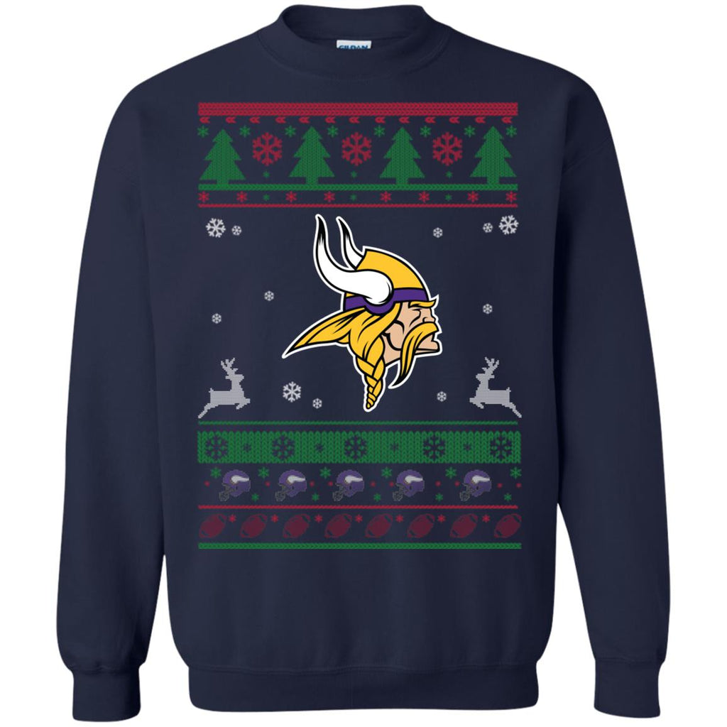 Minnesota Vikings Logo Football Teams Ugly Christmas Sweater Unisex Crewneck Pullover Sweatshirt