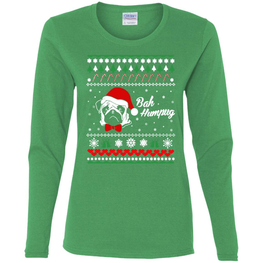 Bah Hum Pug Dog Christmas Women Long Sleeve Shirt