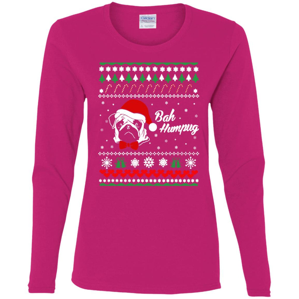 Bah Hum Pug Dog Christmas Women Long Sleeve Shirt