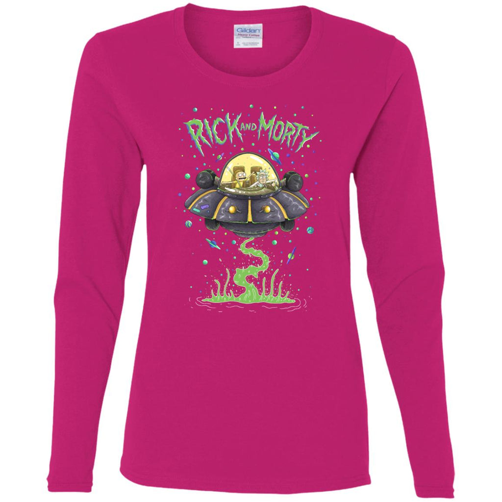 Rick And Morty Spaceship Illustration Women Long Sleeve Shirt