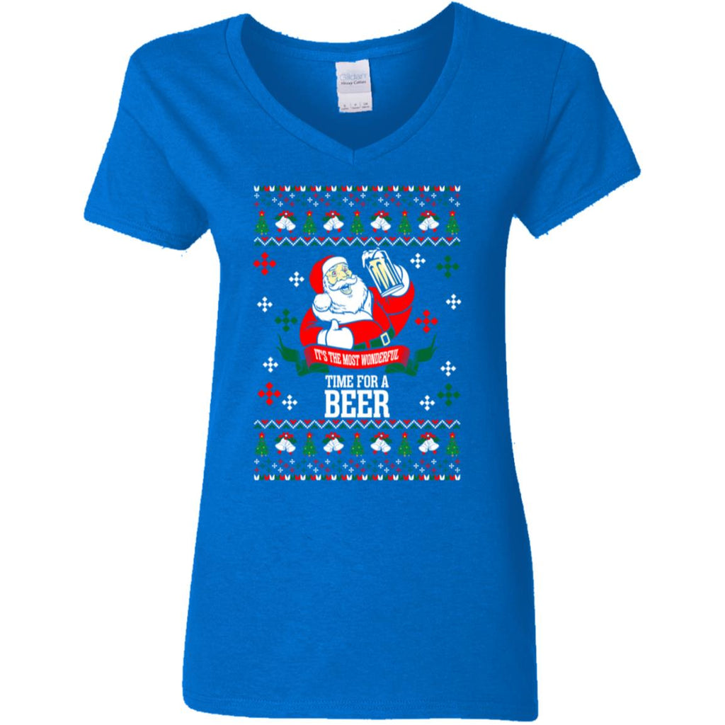 It's The Most Wonderful Time For A Beer Ugly Christmas Women V-Neck T-Shirt