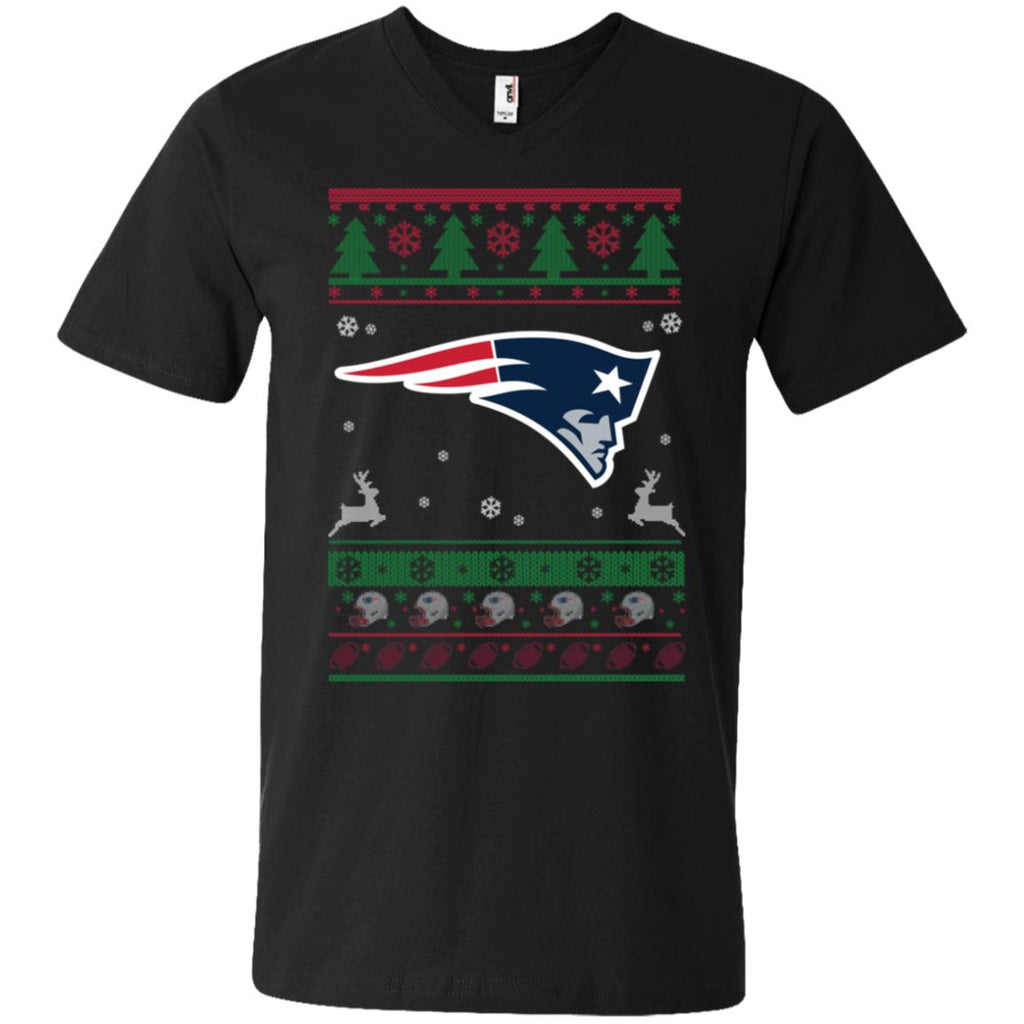 New England Patriots Logo Football Teams Ugly Christmas Sweater Men V-Neck T-Shirt