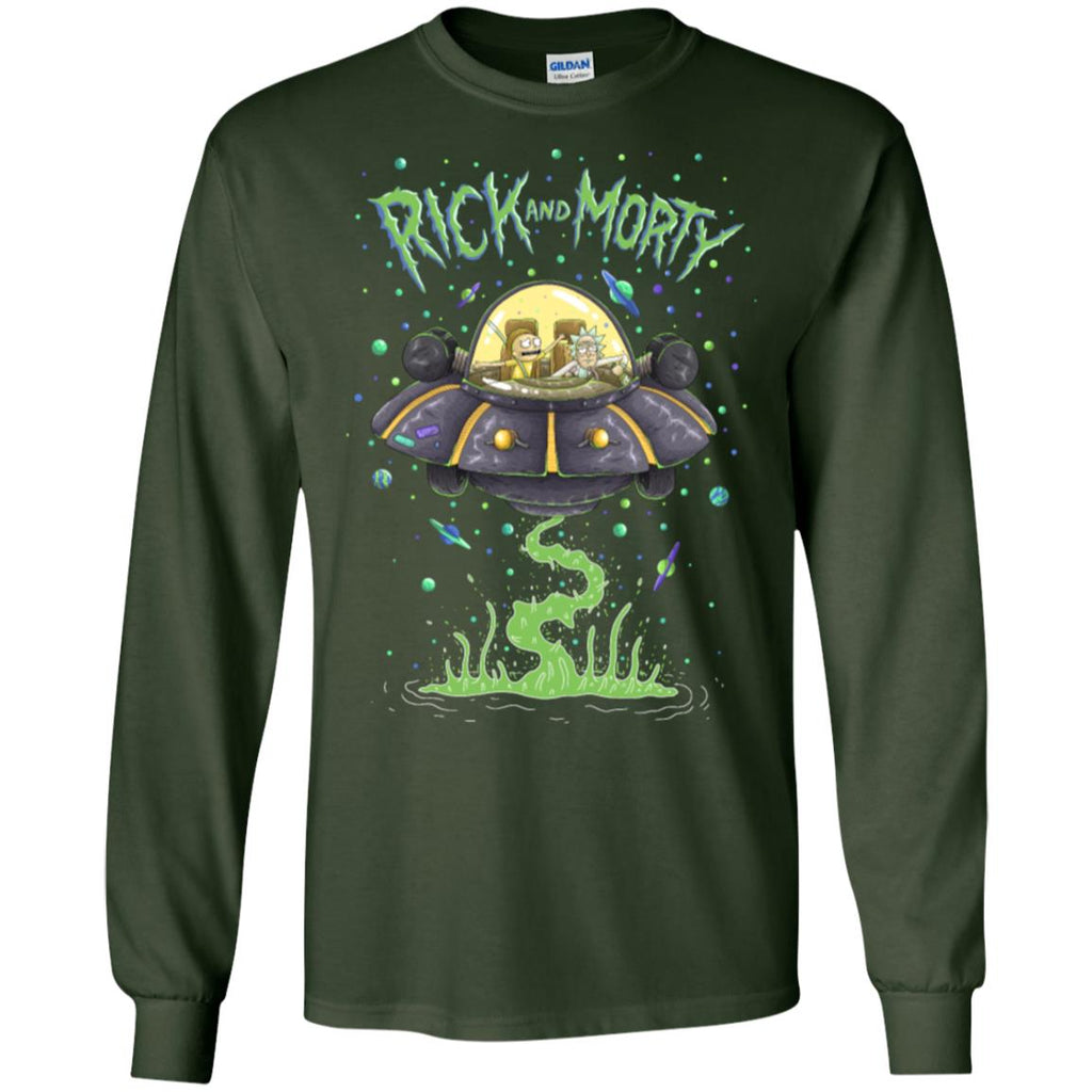 Rick And Morty Spaceship Illustration Men Long SLeeve Shirt