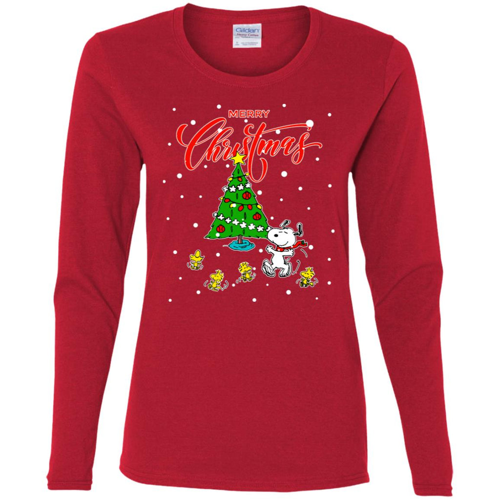 Peanuts-snoopy Christmas Tree Women Long Sleeve Shirt