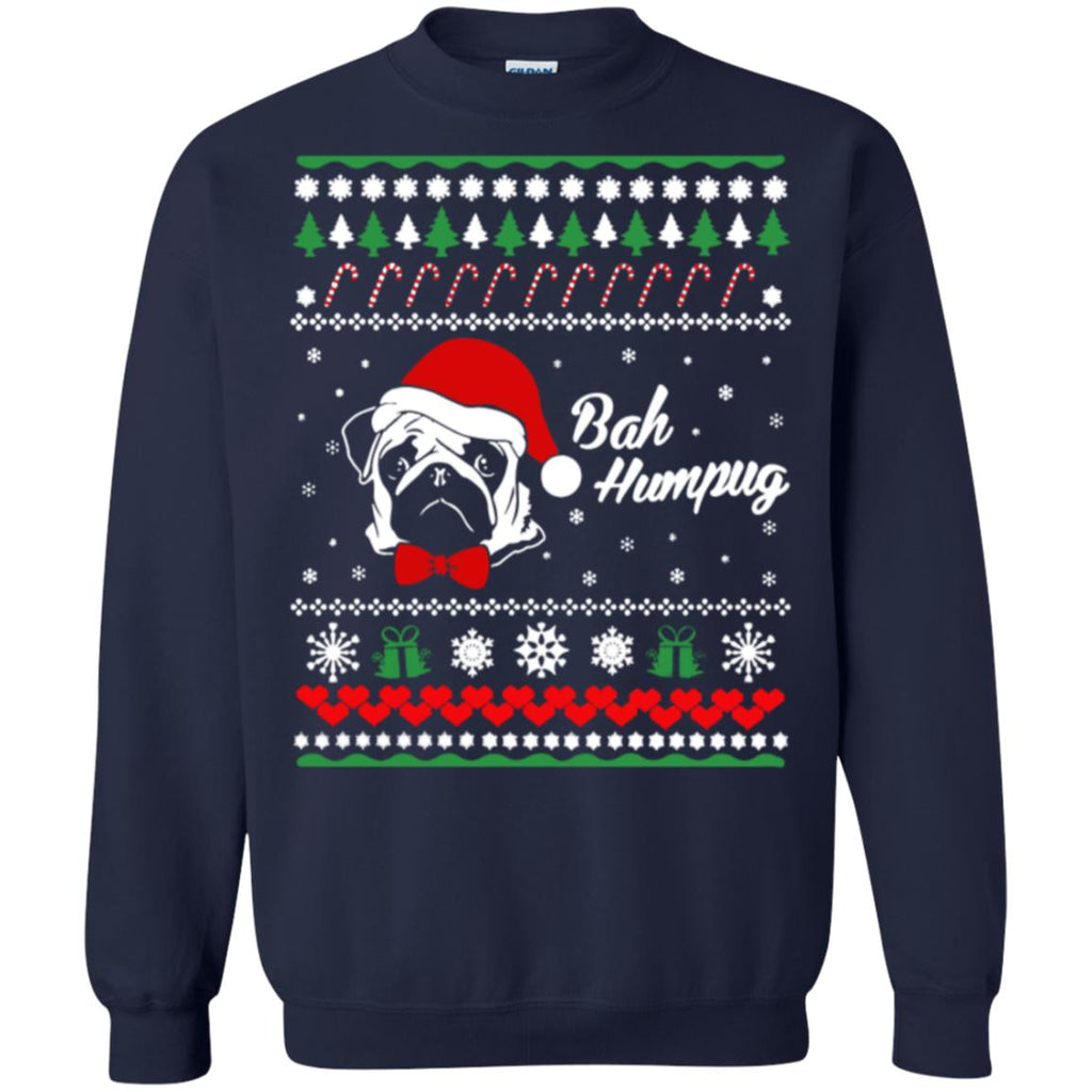 Bah Hum Pug Dog Christmas Unisex Crewneck Pullover Sweatshirt