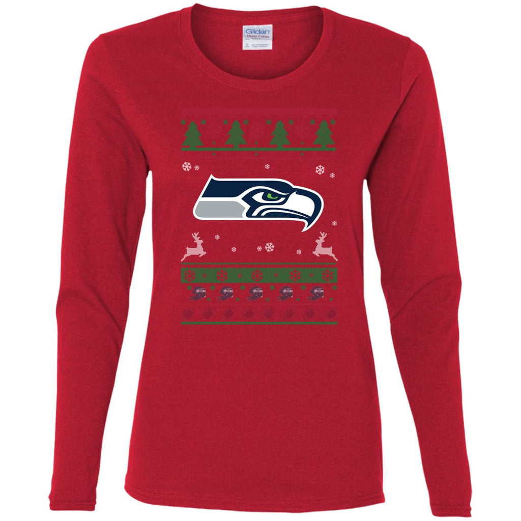 Seattle Seahawks Logo Football Teams Ugly Christmas Sweater Women Long Sleeve Shirt