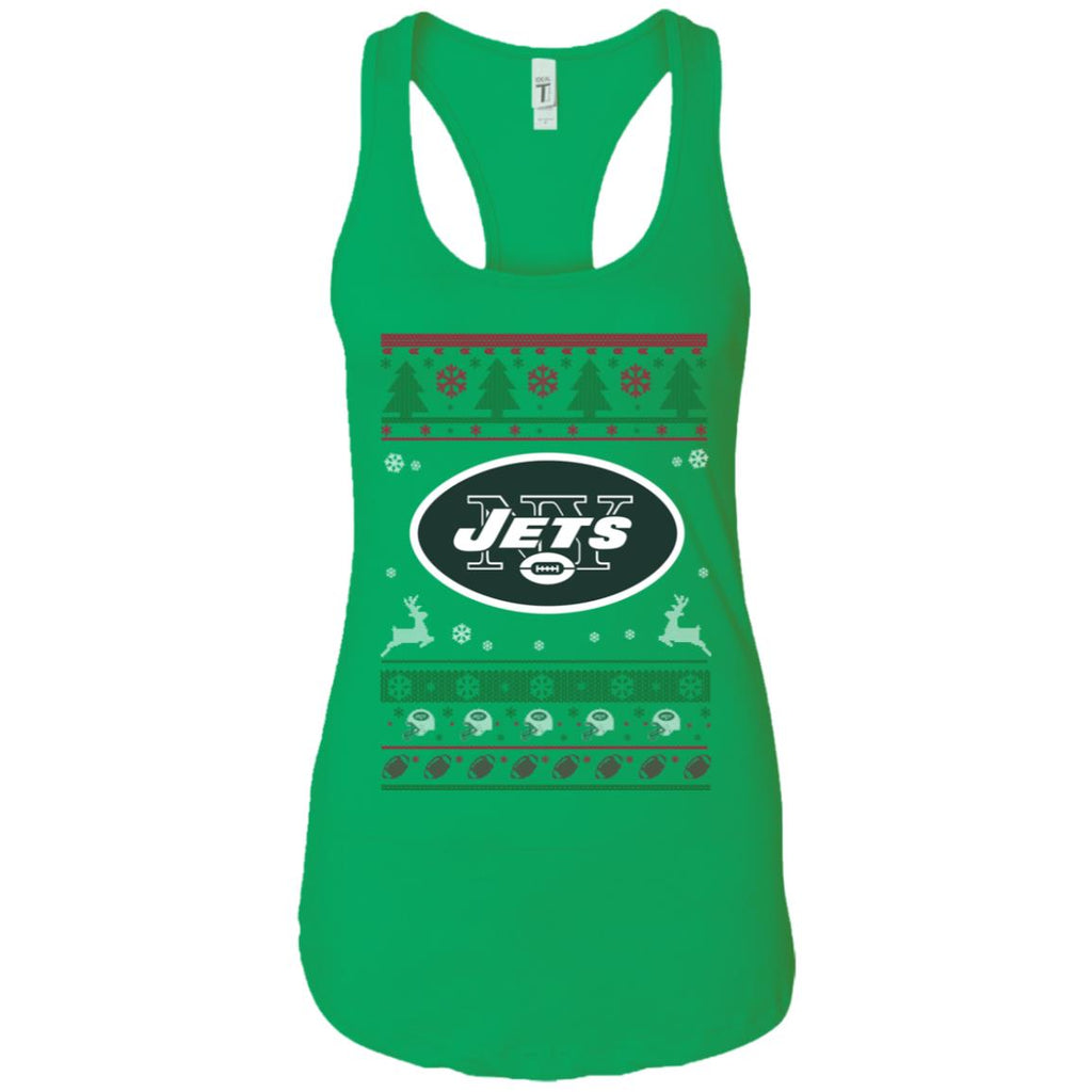 New York Jets Logo Football Teams Ugly Christmas Sweater Women Tank