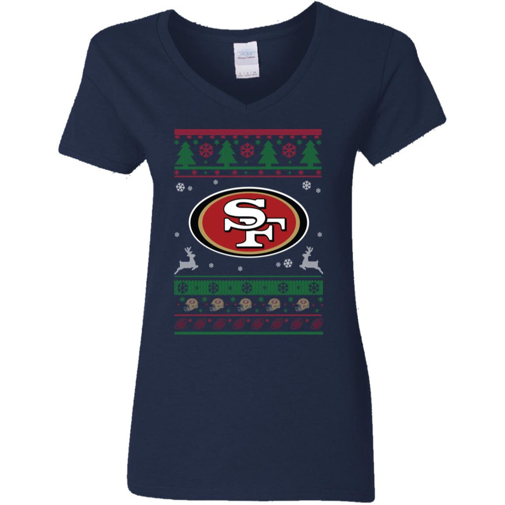 San Francisco 49ers Logo Football Teams Ugly Christmas Sweater Women V-Neck T-Shirt