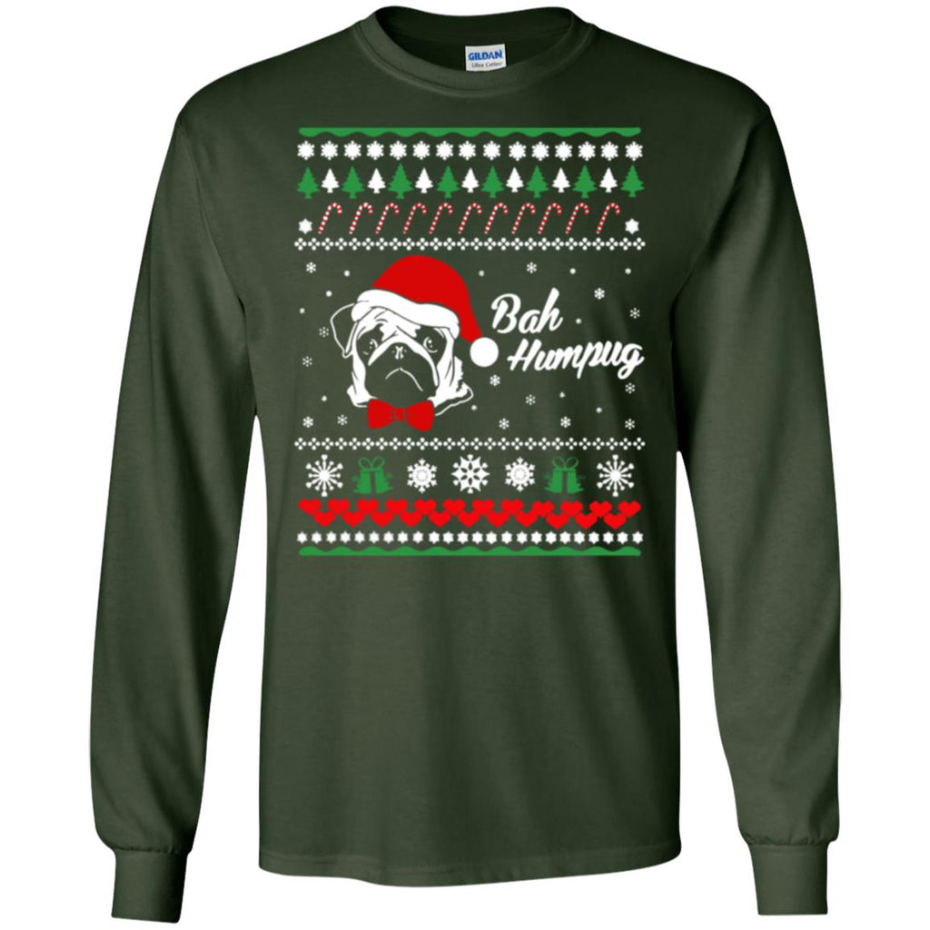 Bah Hum Pug Dog Christmas Men Long SLeeve Shirt