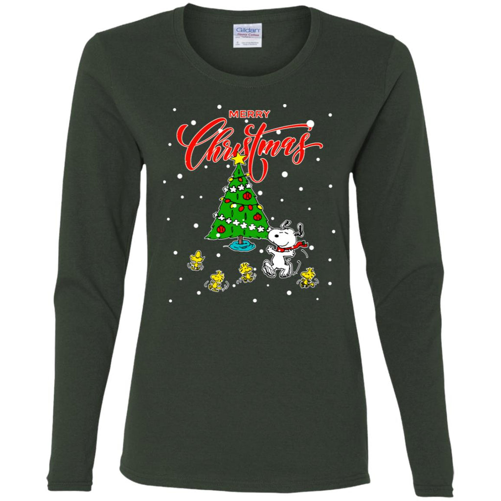 Peanuts-snoopy Christmas Tree Women Long Sleeve Shirt