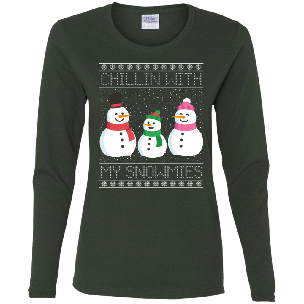 Chillin With My Snowmies Snowman Christmas Women Long Sleeve Shirt