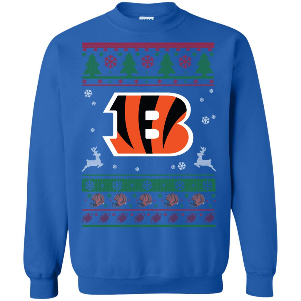 Cincinnati Bengals Logo Football Teams Ugly Christmas Sweater Unisex Crewneck Pullover Sweatshirt