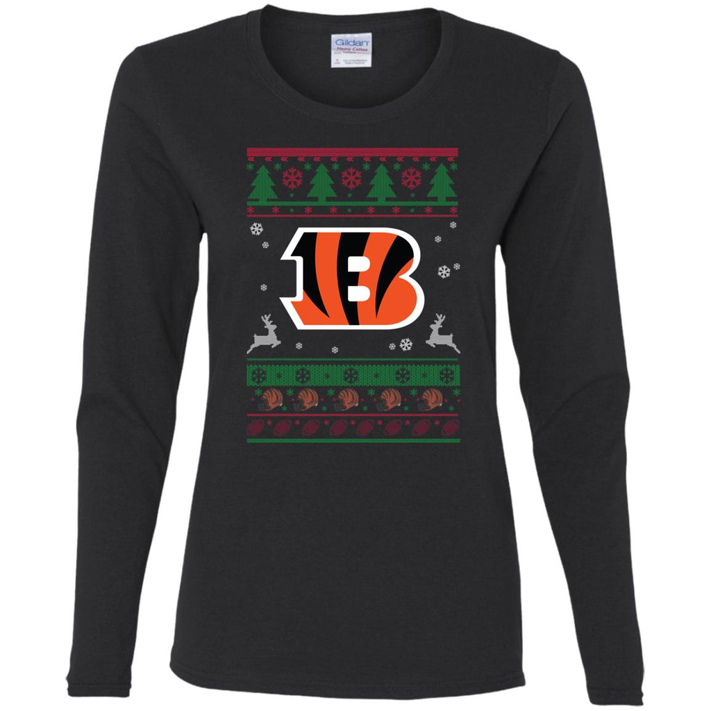 Cincinnati Bengals Logo Football Teams Ugly Christmas Sweater Women Long Sleeve Shirt