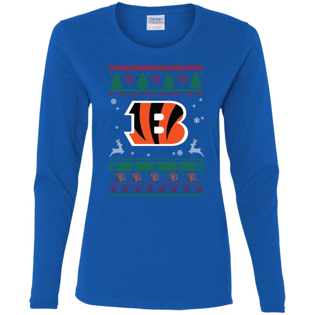Cincinnati Bengals Logo Football Teams Ugly Christmas Sweater Women Long Sleeve Shirt