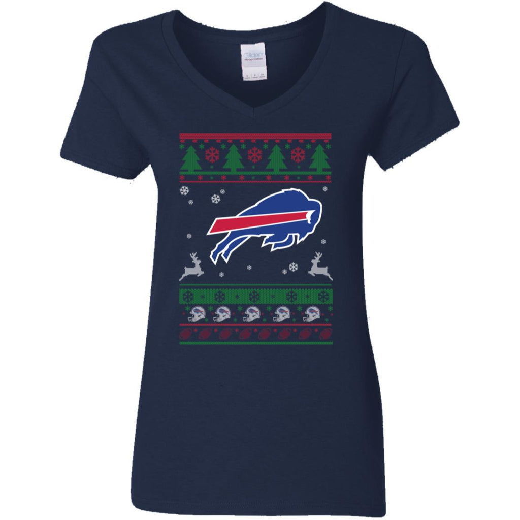 Buffalo Bills Logo Football Teams Ugly Christmas Sweater Women V-Neck T-Shirt