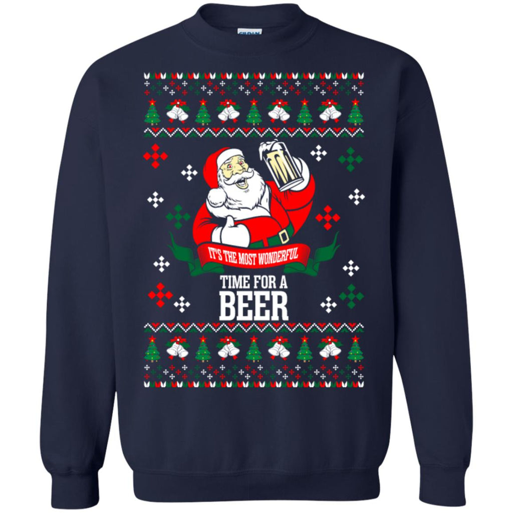 It's The Most Wonderful Time For A Beer Ugly Christmas Unisex Crewneck Pullover Sweatshirt