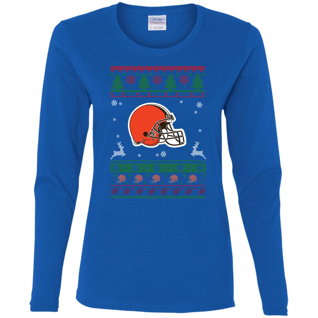 Cleveland Browns Logo Football Teams Ugly Christmas Sweater Women Long Sleeve Shirt