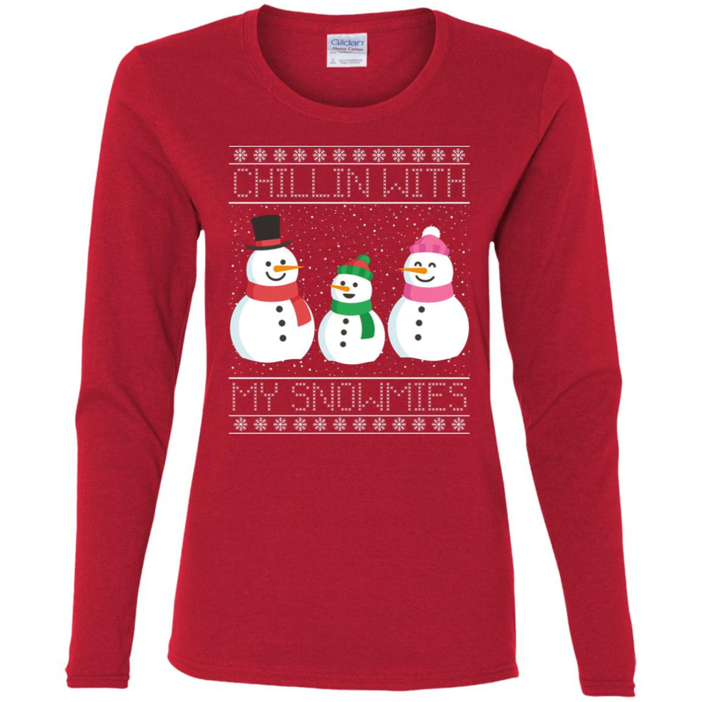 Chillin With My Snowmies Snowman Christmas Women Long Sleeve Shirt