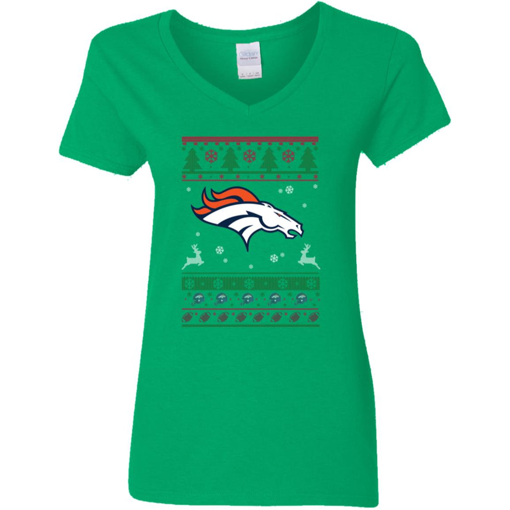 Denver Broncos Logo Football Teams Ugly Christmas Sweater Women V-Neck T-Shirt