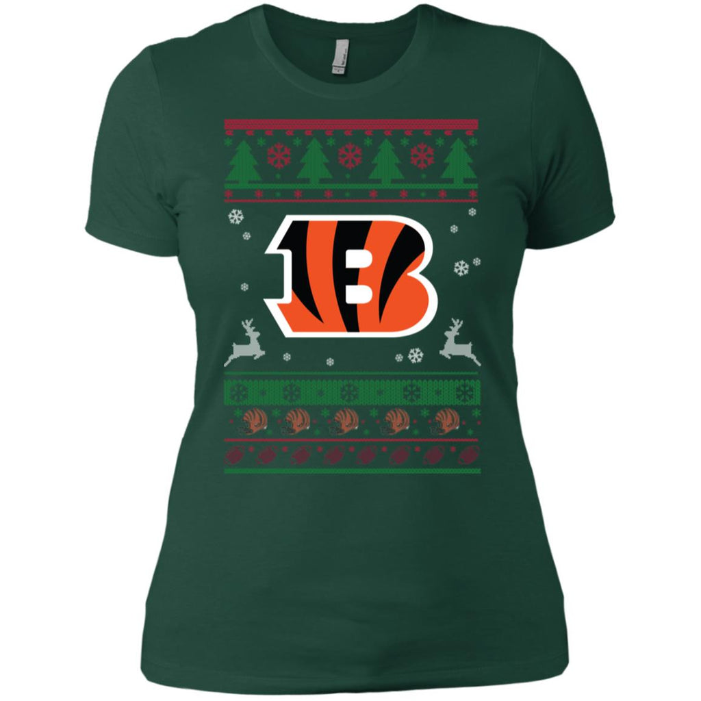 Cincinnati Bengals Logo Football Teams Ugly Christmas Sweater Women T-Shirt