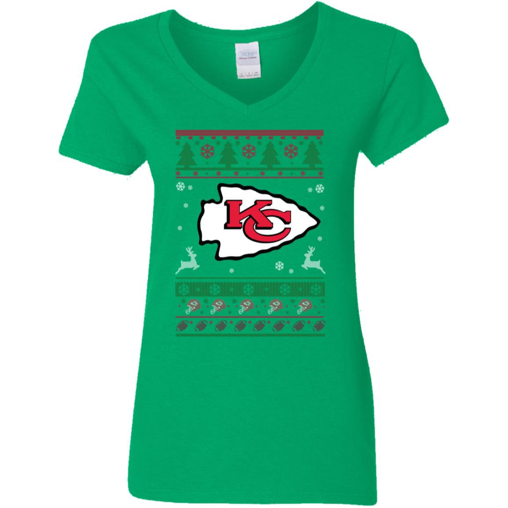 Kansas City Chiefs Logo Football Teams Ugly Christmas Sweater Women V-Neck T-Shirt