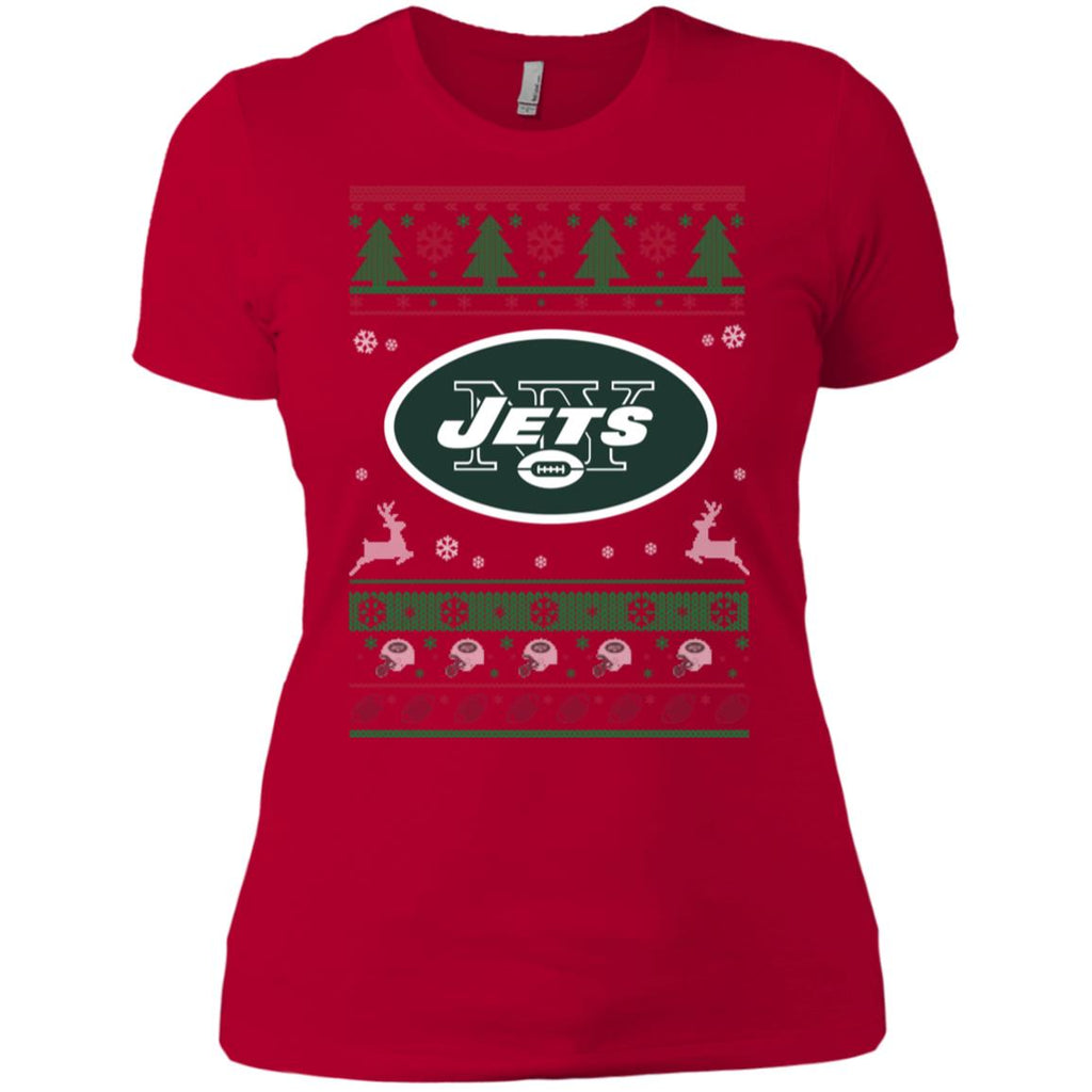 New York Jets Logo Football Teams Ugly Christmas Sweater Women T-Shirt