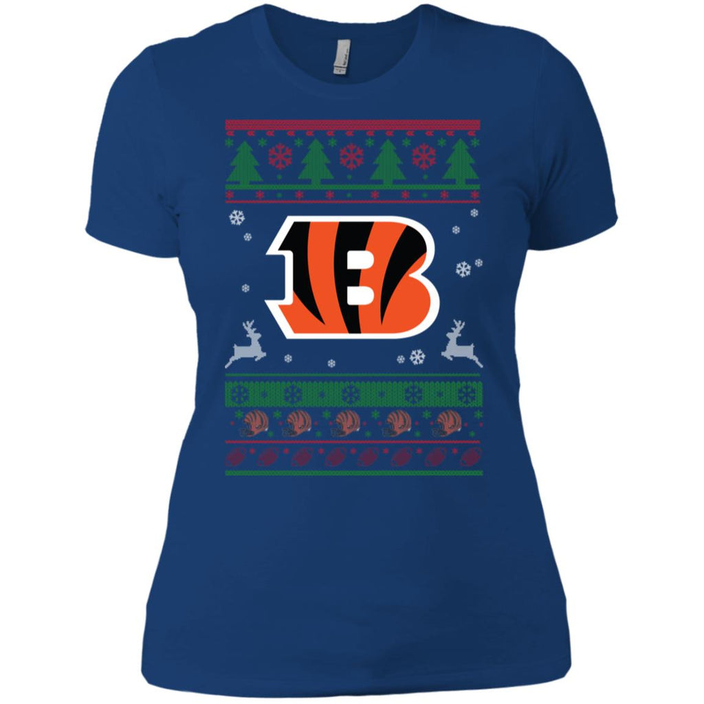 Cincinnati Bengals Logo Football Teams Ugly Christmas Sweater Women T-Shirt