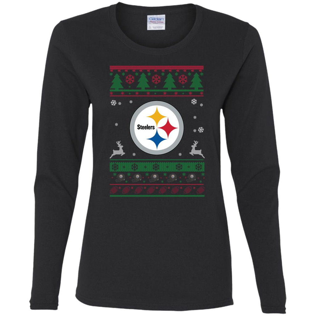 Pittsburgh Steelers Logo Football Teams Ugly Christmas Sweater Women Long Sleeve Shirt