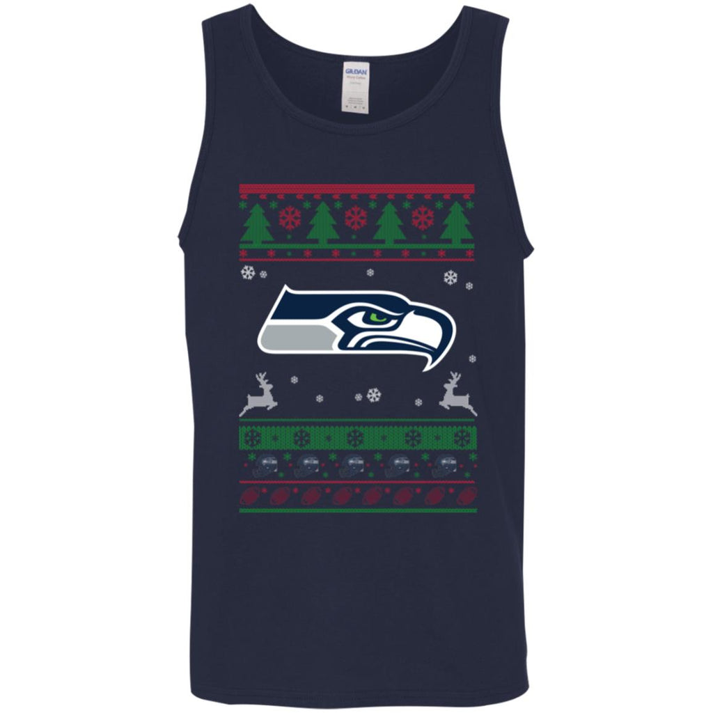 Seattle Seahawks Logo Football Teams Ugly Christmas Sweater Men Tank Top