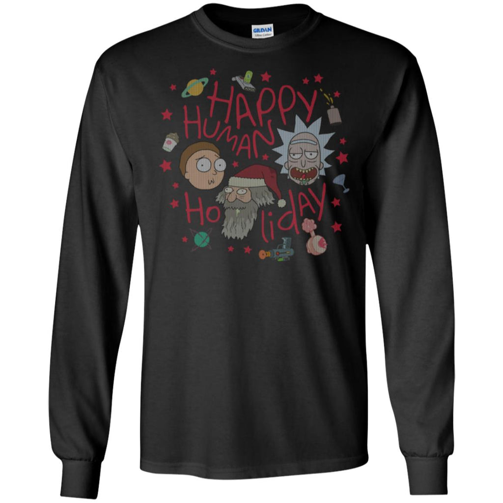 Rick And Morty Happy Human Holiday Jumper Men Long SLeeve Shirt