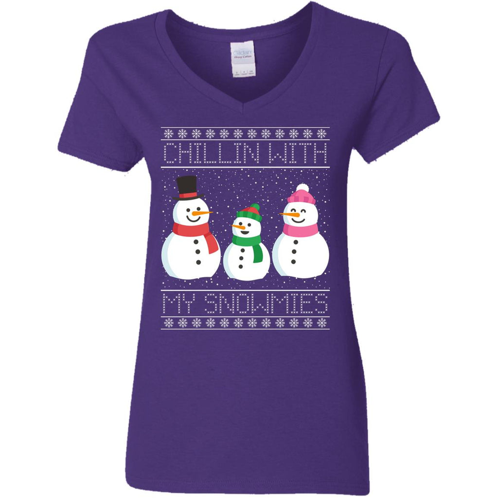 Chillin With My Snowmies Snowman Christmas Women V-Neck T-Shirt