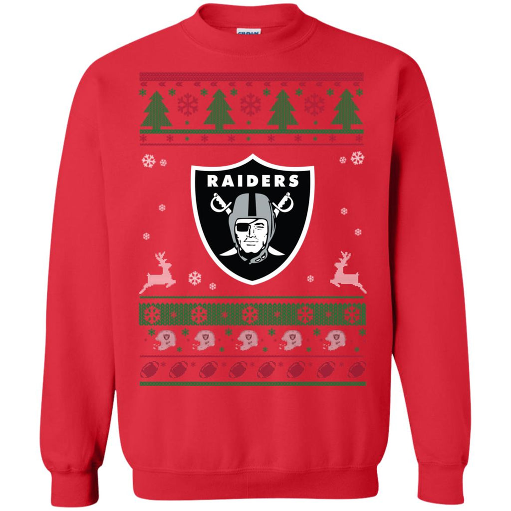 Oakland Raiders Logo Football Teams Ugly Christmas Sweater Unisex Crewneck Pullover Sweatshirt
