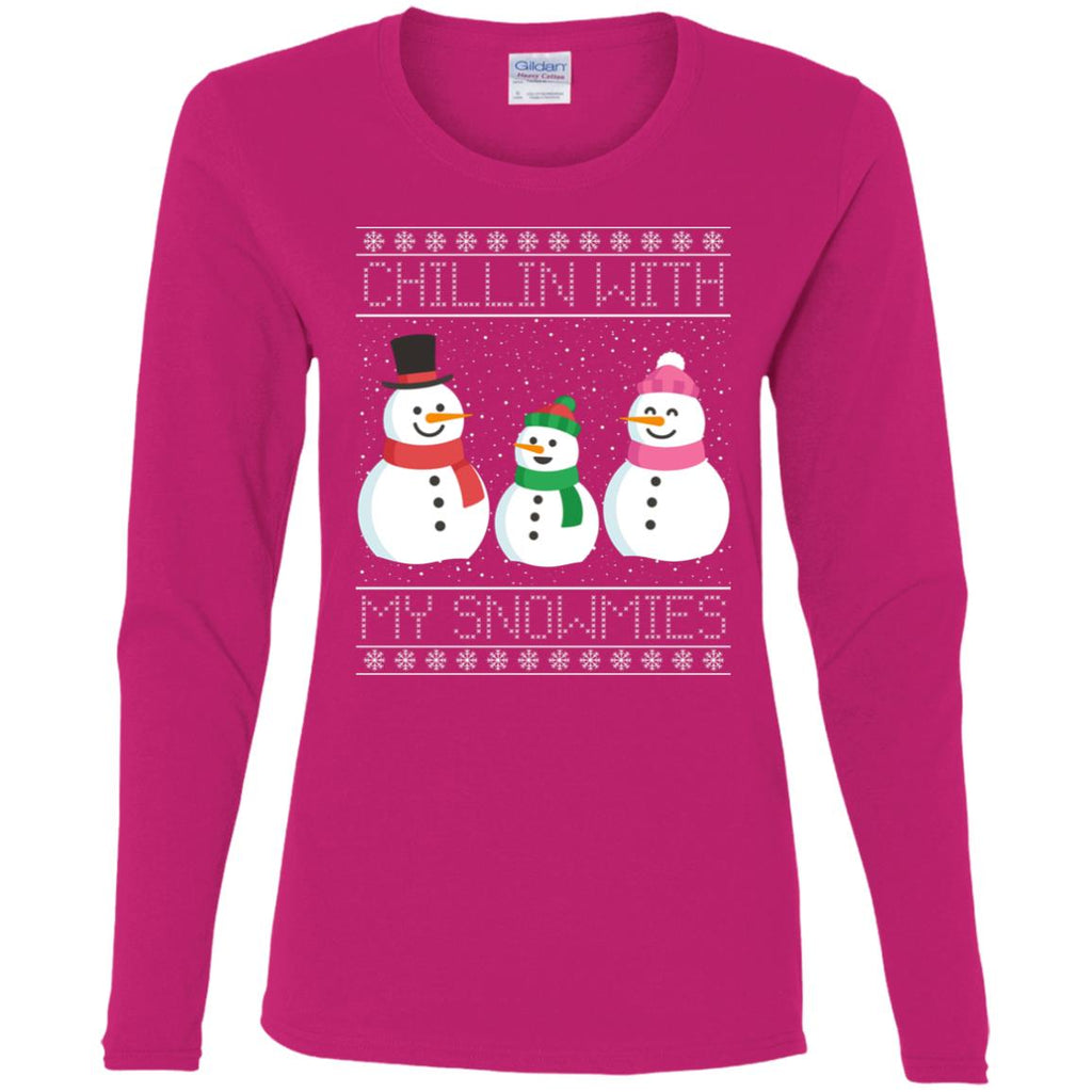 Chillin With My Snowmies Snowman Christmas Women Long Sleeve Shirt