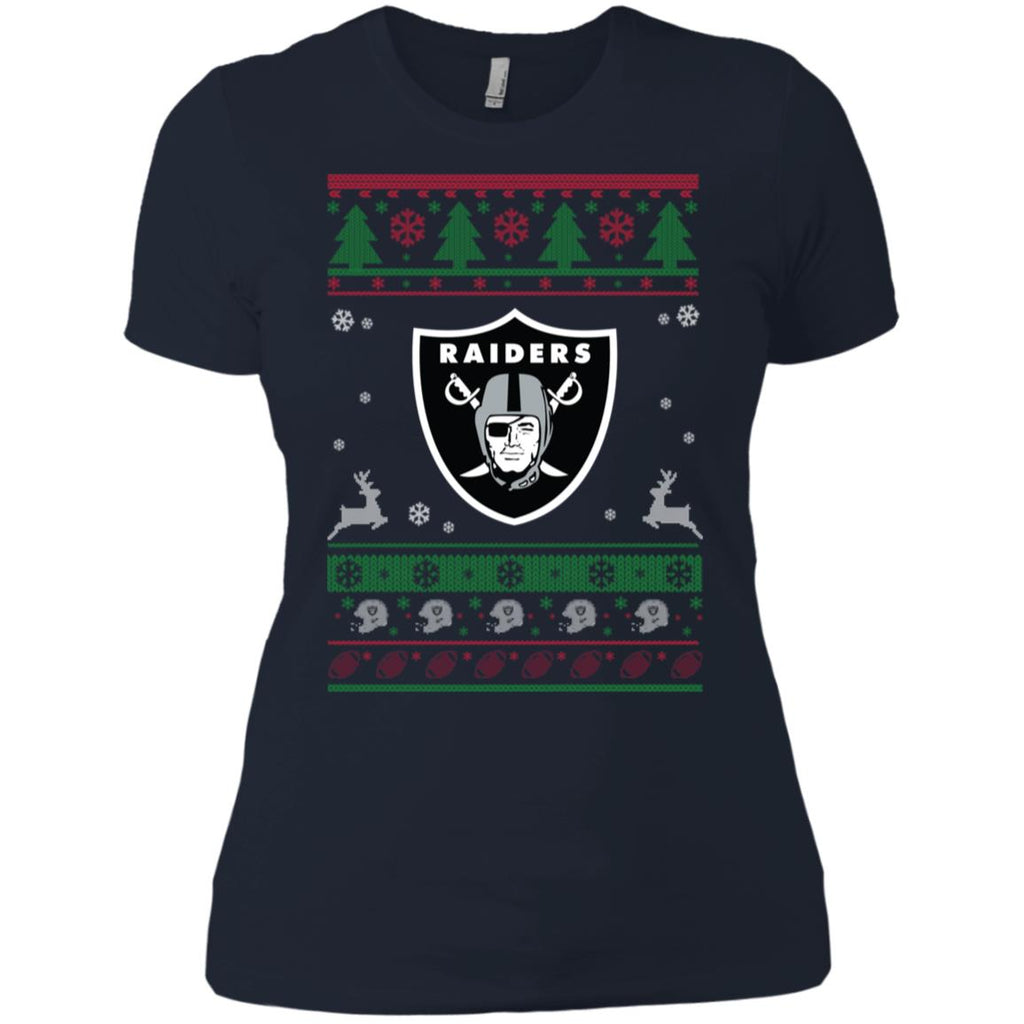 Oakland Raiders Logo Football Teams Ugly Christmas Sweater Women T-Shirt