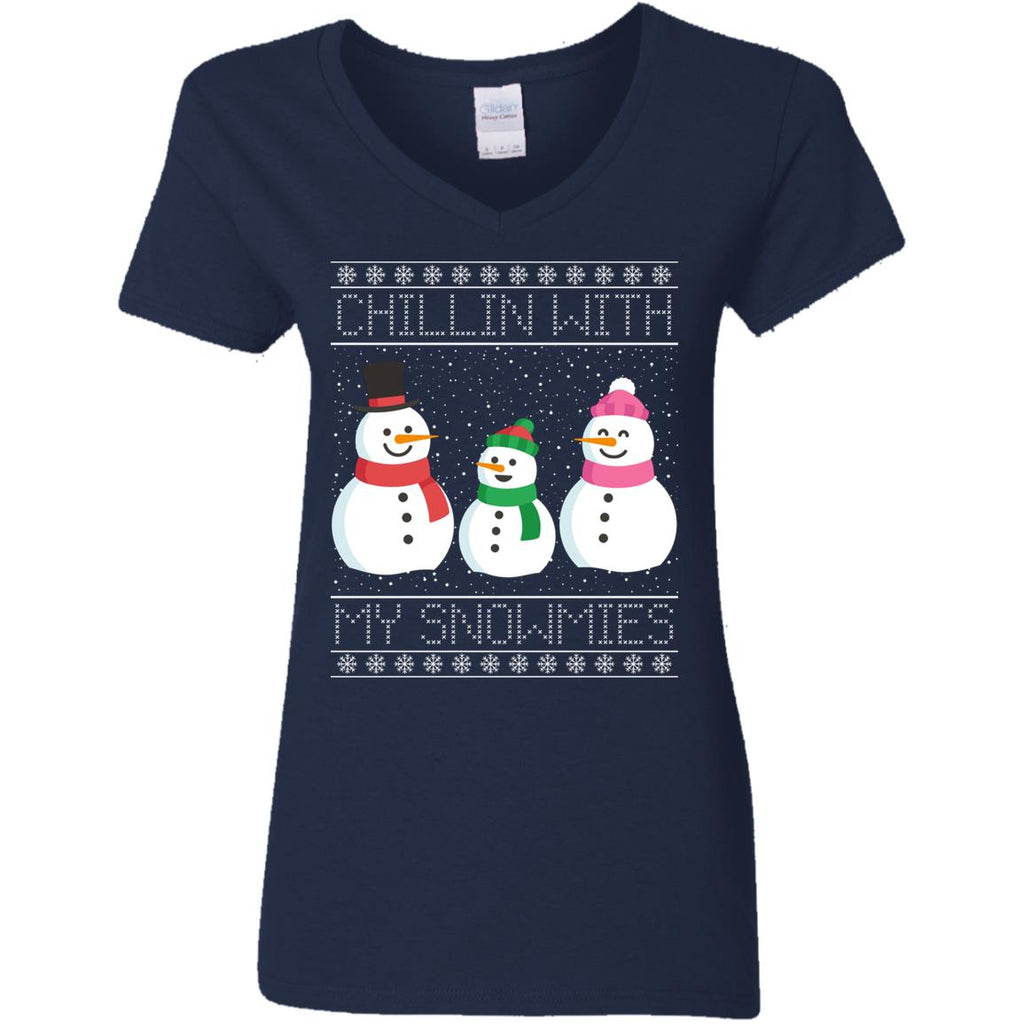 Chillin With My Snowmies Snowman Christmas Women V-Neck T-Shirt