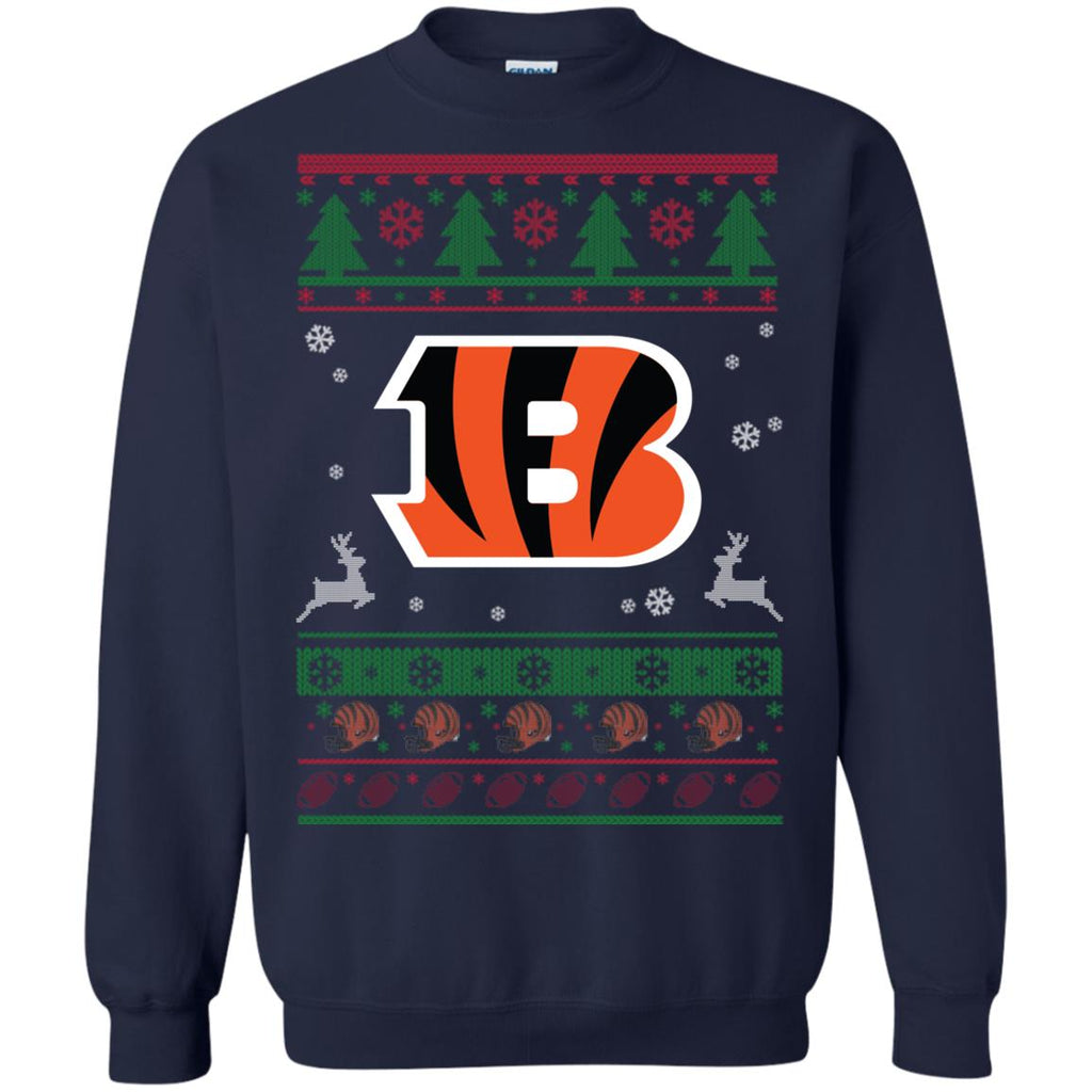 Cincinnati Bengals Logo Football Teams Ugly Christmas Sweater Unisex Crewneck Pullover Sweatshirt