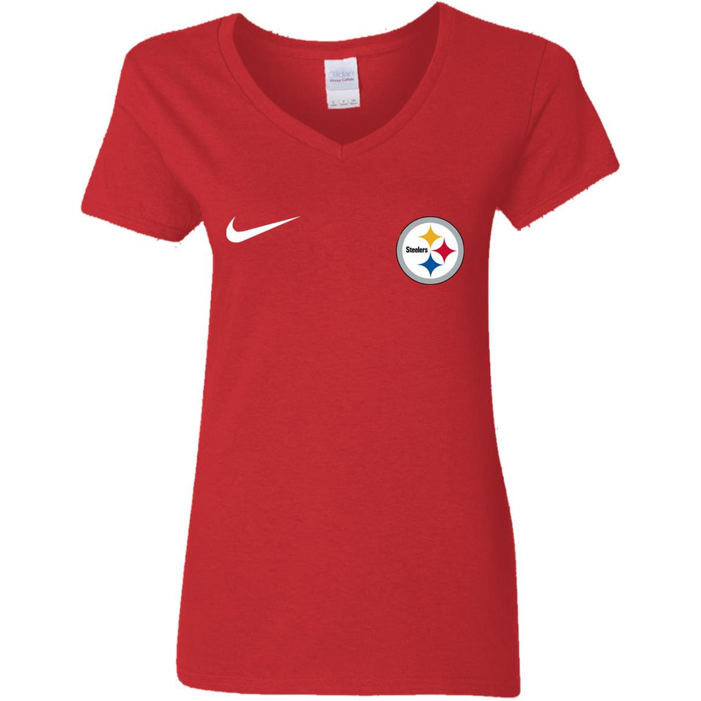 Nike Pittsburgh Steelers Logo Nfl Football Women V-Neck T-Shirt