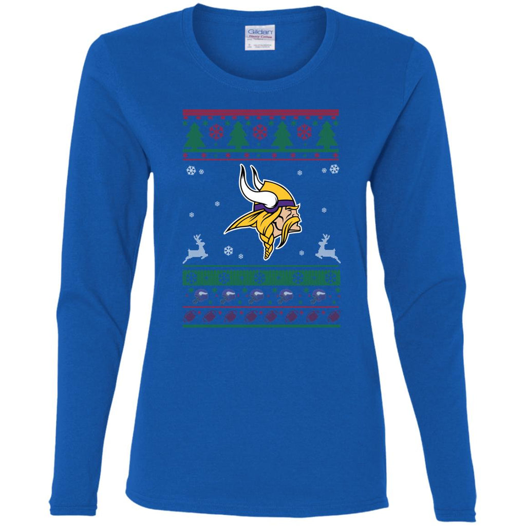 Minnesota Vikings Logo Football Teams Ugly Christmas Sweater Women Long Sleeve Shirt
