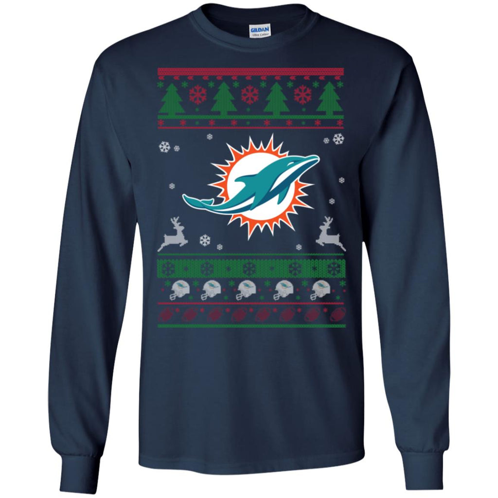 Miami Dolphins Logo Football Teams Ugly Christmas Sweater Men Long SLeeve Shirt